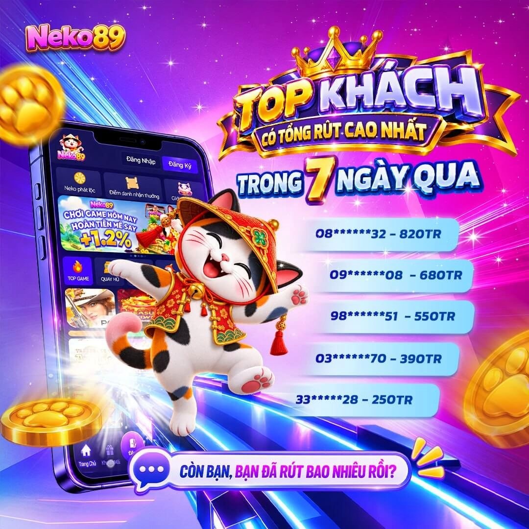 Top khách có tổng rút cao nhất 7 ngày qua - neko89-vn.com